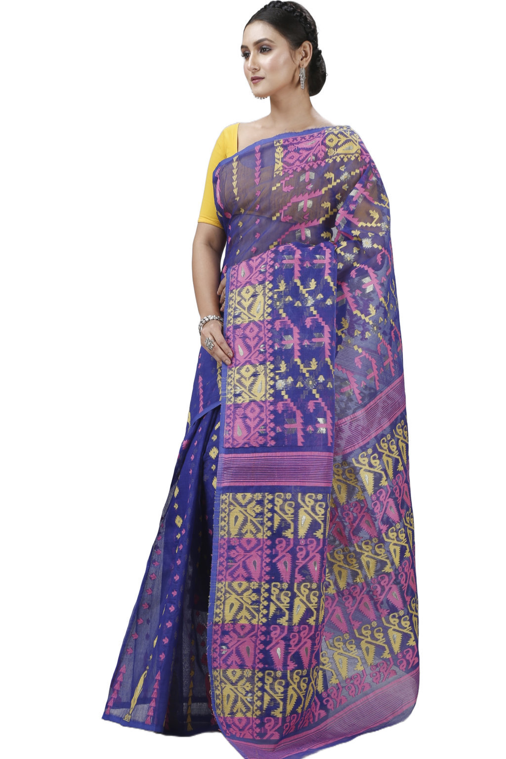 Blue Blended Cotton Jaya Jamdani Saree (1104)